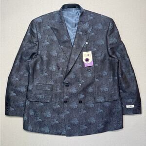Tayion Men's Classic-Fit Jacquard DBL Breasted Dinner Jacket Blue/Navy 48R $295